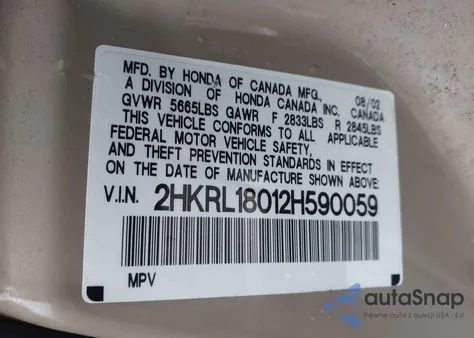 2002 Honda Odyssey Ex-L from USA, damaged, VIN 2HKRL18012H590059